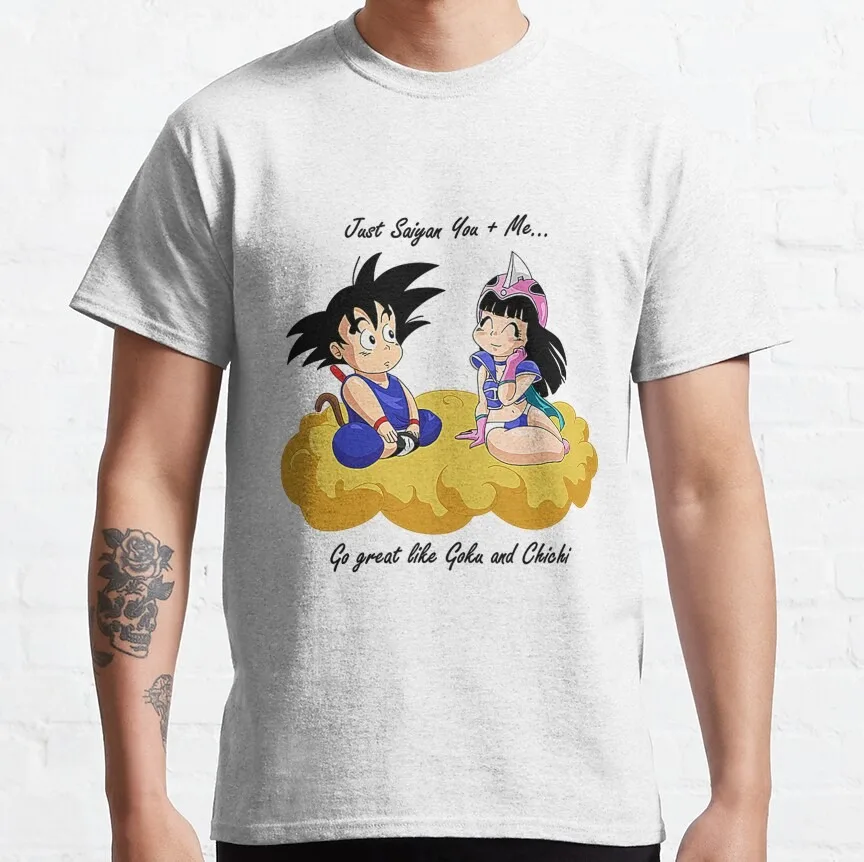 2026 Sommer Dragon Ball 100% Baumwolle Herren T-Shirt „Just Saiyan You & Me“ Goku Chichi Paar Wortspiel-Print Top Unisex Familien-Matching