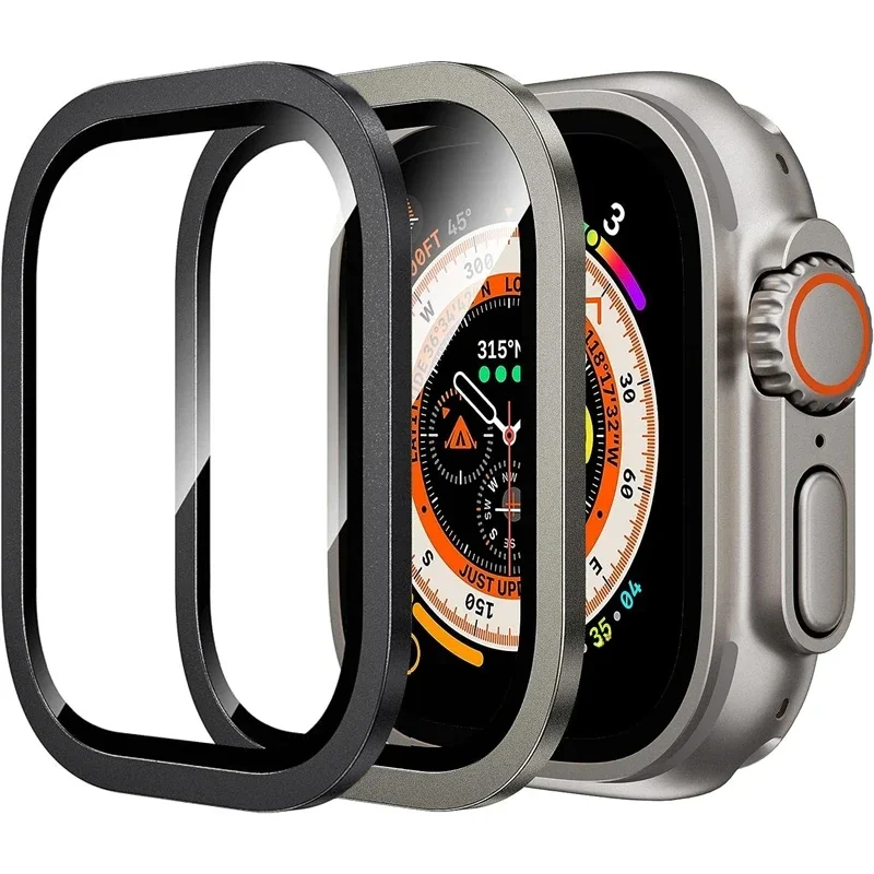 Gehärtetes Glas für Apple Watch Ultra 49 mm, Titan-Metallrahmen, kratzfeste Folie für Displayschutzfolie der Serie Ultra 2, Zubehör
