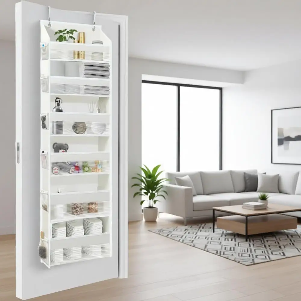 

6-уровневый органайзер для обуви на дверь с 12 сетчатыми карманами — прочный и надежный, выдерживает до 22,7 кг (цвет слоновая кость, набор из 2 шт.)