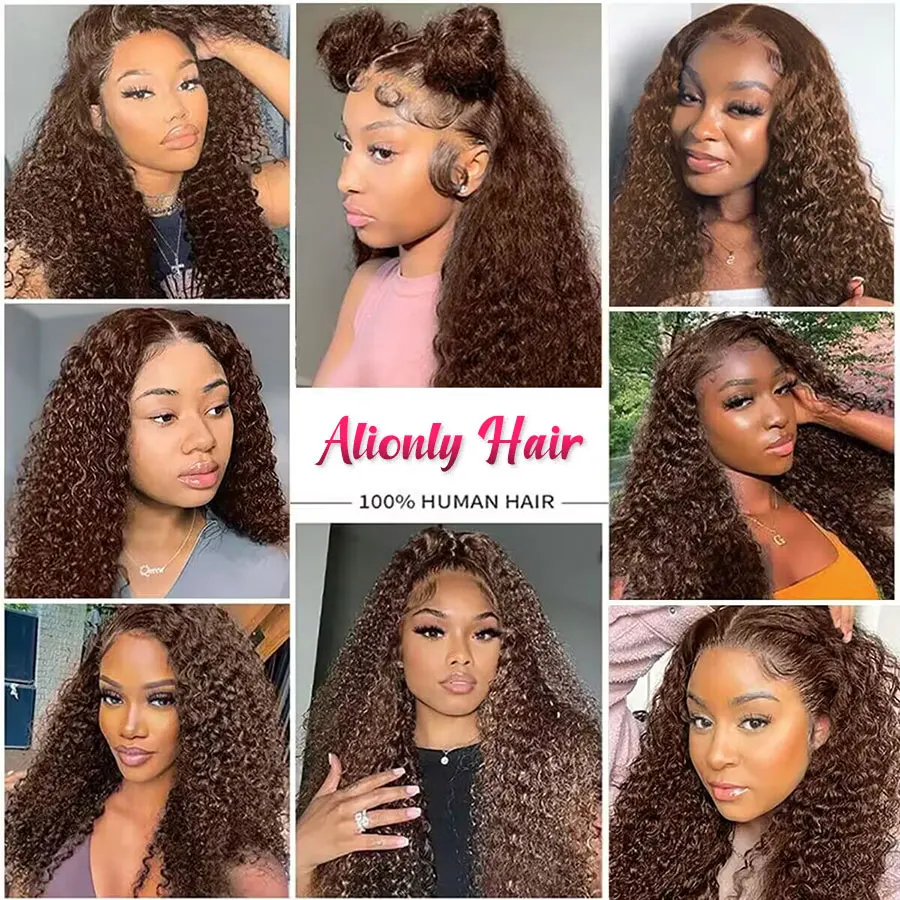 13x4 Brown Hd Transparent Curly Lace Front Human Hair Wigs Deep Wave Frontal Wig #4 Colored Deep Water Wave Wigs Human Hair