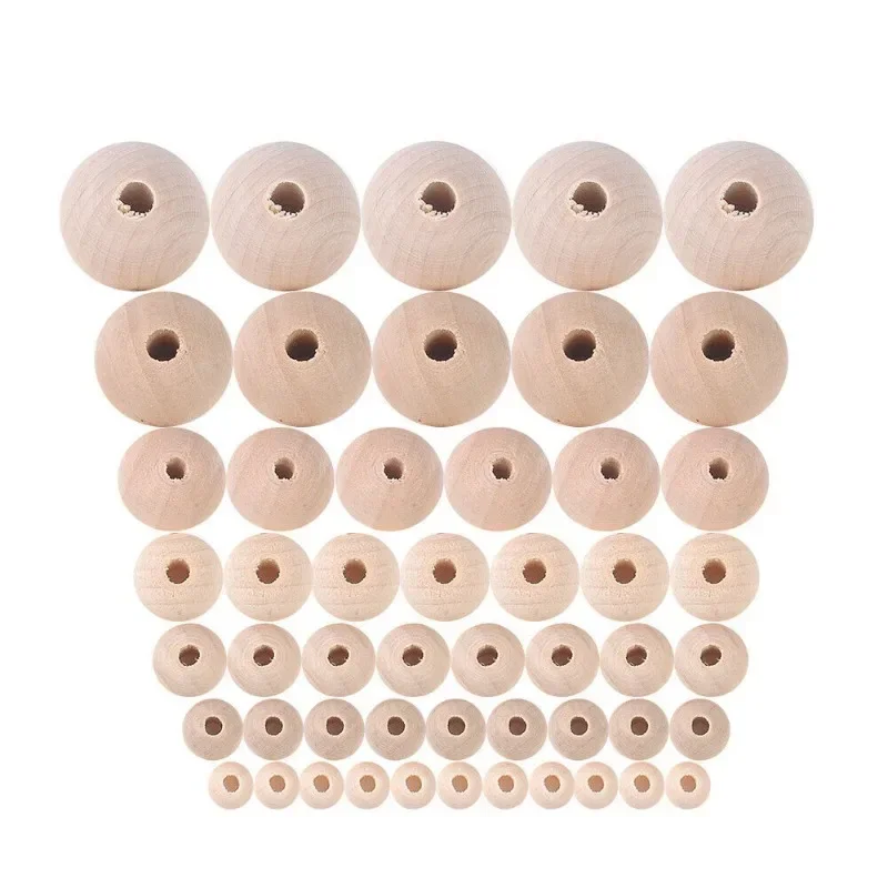 10/50/100/500pcs Natural Wood Beads Large Hole Wooden Beads Pearl Lead-Free Balls For Macrame Jewelry Charms Crafts 8-20mm