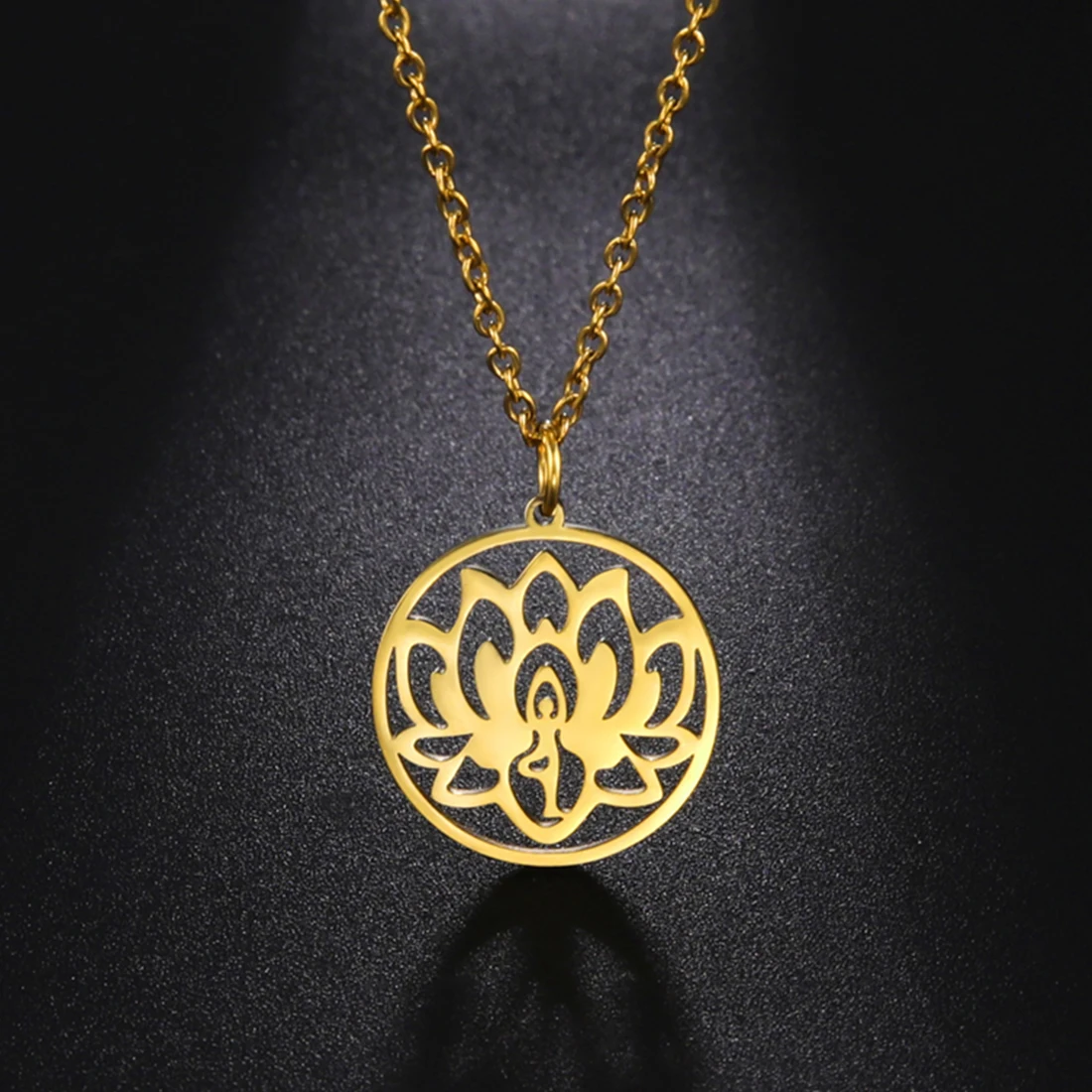 

EUEAVAN Lotus Yoga Pendant Necklace Stainless Steel Gold Silver Color Supernatural Talisman Jewelry Gift Wholesale