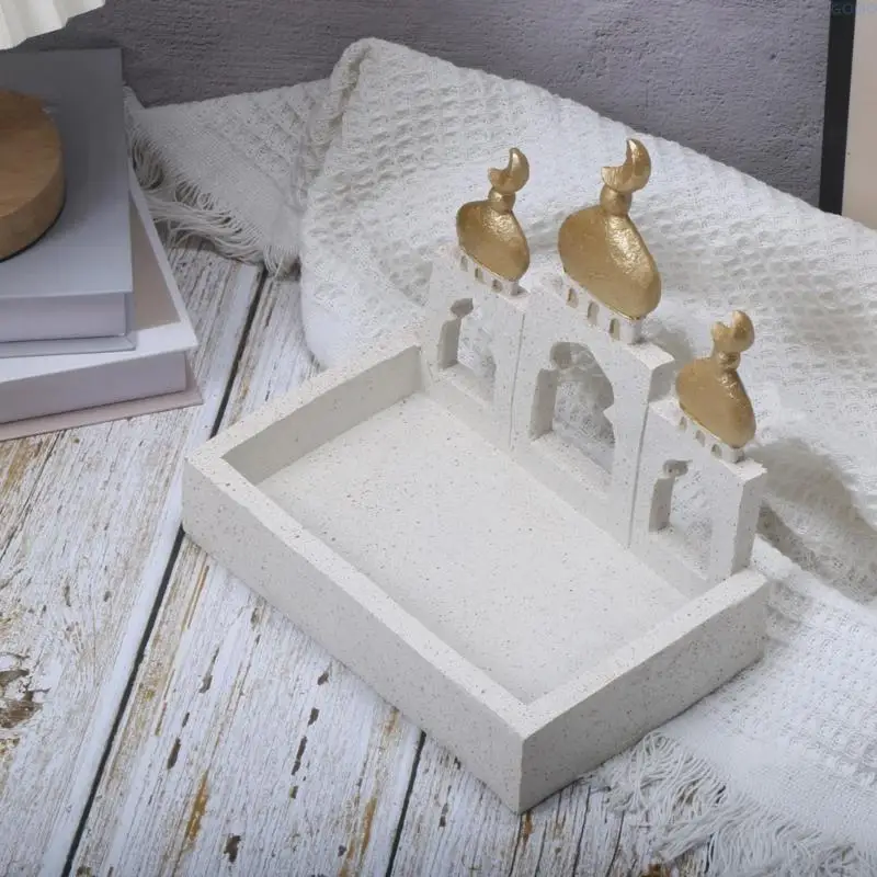 23GA Gold and White Mosque Tower Model Ornament Ramadans Decorations for Home Decors Islamic Eid Mubarak Decors Storage Box