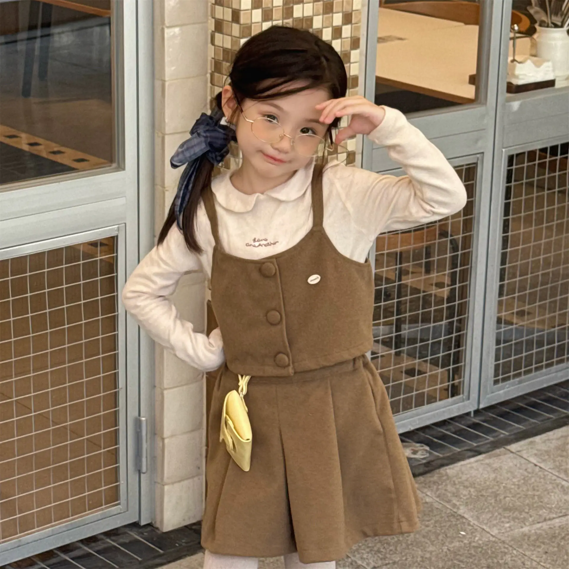 

2025 Winter New Girls Sleeveless Woolen Vest + Culottes 2pcs Suit Children Thick Warm Clothes Set Solid Cute Kids Girls Outfits
