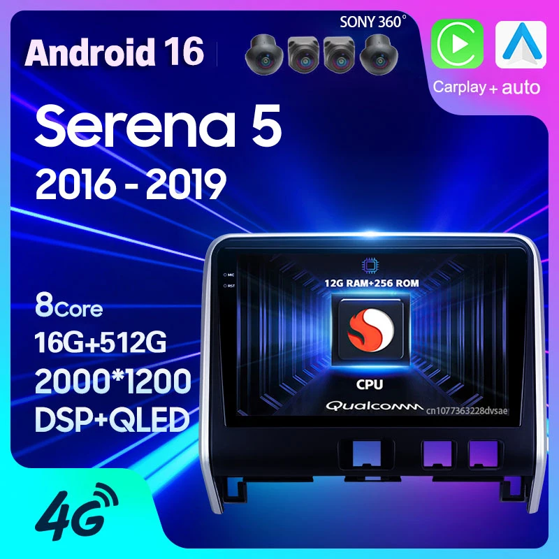 Android 16 Car Radio GPS For Nissan Serena 5 C27 2016 - 2019 Right hand drive Carplay Auto Navigation Player 2 Din Video Stereo