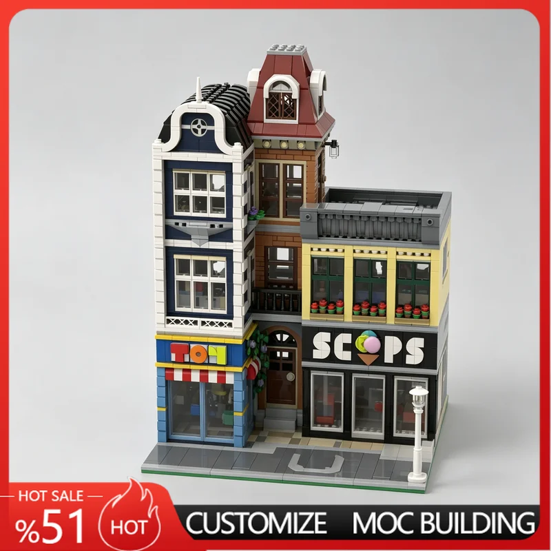 

2698 Parts Ice-Cream Parlour Modular City Building Model Creative MOC Building Blocks DIY Assembly Educational Toy For Display
