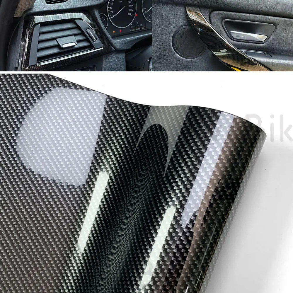 High Glossy Black Gold 8D Silver Carbon Fiber Car Wrap Film Sticker for Car Tuning Stickers Adhesive Vinyl for Motorcycle Decals