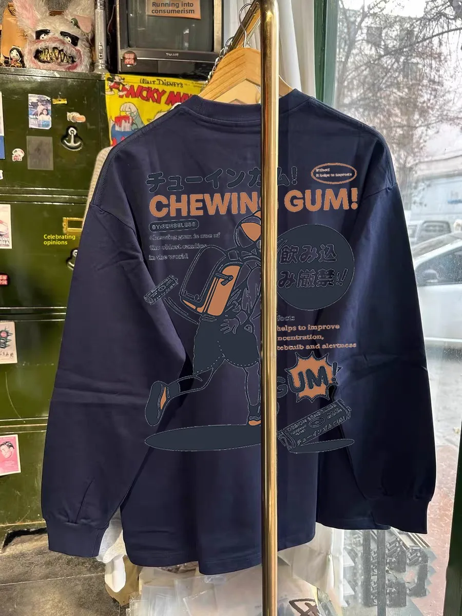 

Футболка мужская из чистого хлопка с длинным рукавом, свободного кроя, повседневная, осенняя новинка, удобная, дышащая, с принтом, круглый вырез, бренд Outlet Brand