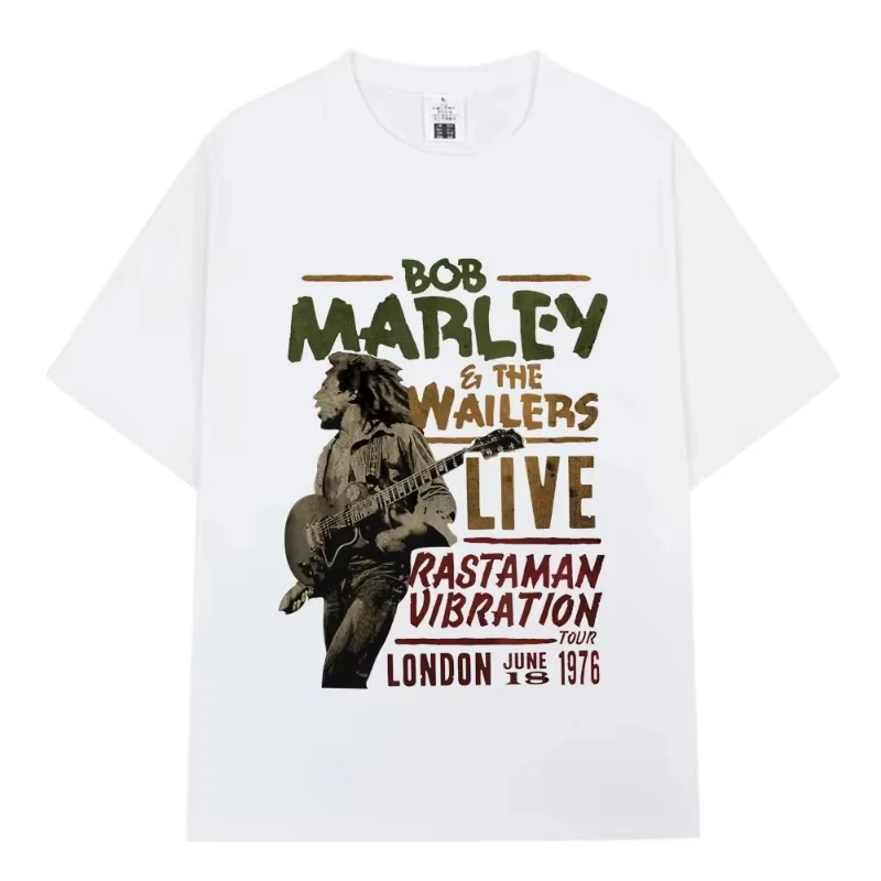 Camisetas Femininas de Moda Vintage com Estampa de Música Reggae Bob Marley Wailers, Camisetas de Algodão Oversized de Manga Curta