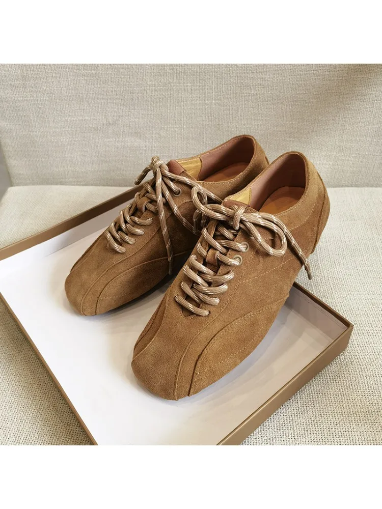 Escarpins en daim de vache pour femmes, baskets plates, plates-formes croisées, chaussures de Sport à la mode, confortables et décontractées, nouvelle collection 2026