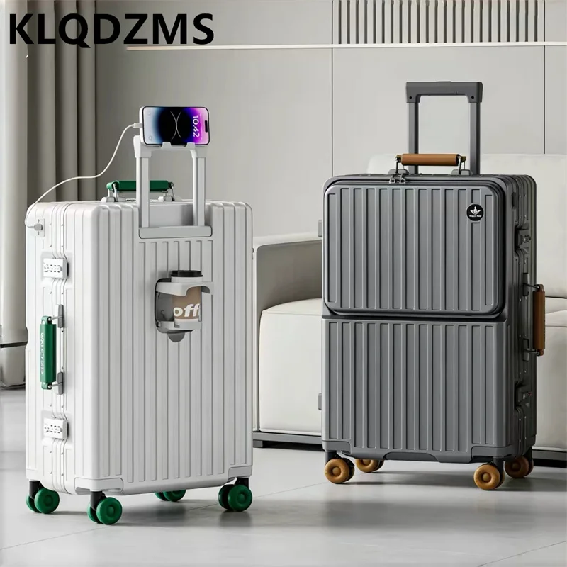

KLQDZMS 20/24/26-дюймовый женский чемодан для ручной клади, мужской чемодан с фронтальным открытием, дорожный чемодан-тележка для ноутбука