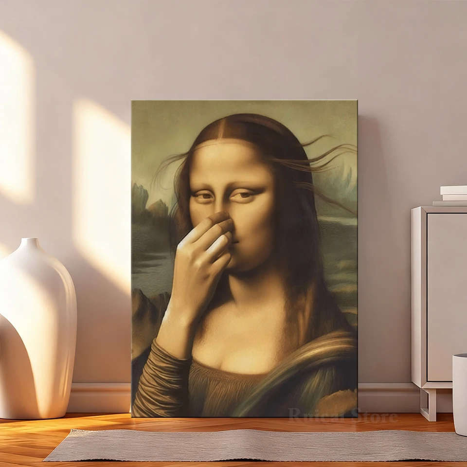 Póster de Mona Lisa divertido para baño, lienzo impreso, arte de pared, retrato de Humor para inodoro, pintura de mal olor, imagen para baño, decoración del hogar