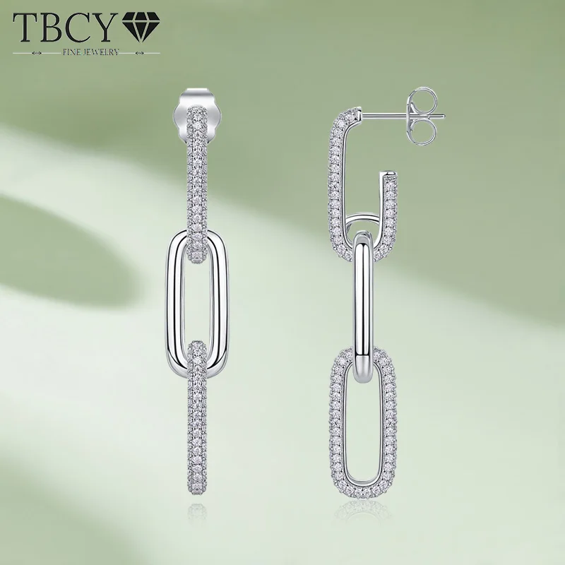 

TBCYD 1MM D Color Moissanite Paperclip Link Earrings For Women S925 Silver Lab Diamond Drop Earrings Luxury Party Fine Jewelry