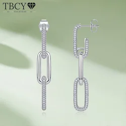 TBCYD 1MM D Color Moissanite Paperclip Link Earrings For Women S925 Silver Lab Diamond Drop Earrings Luxury Party Fine Jewelry