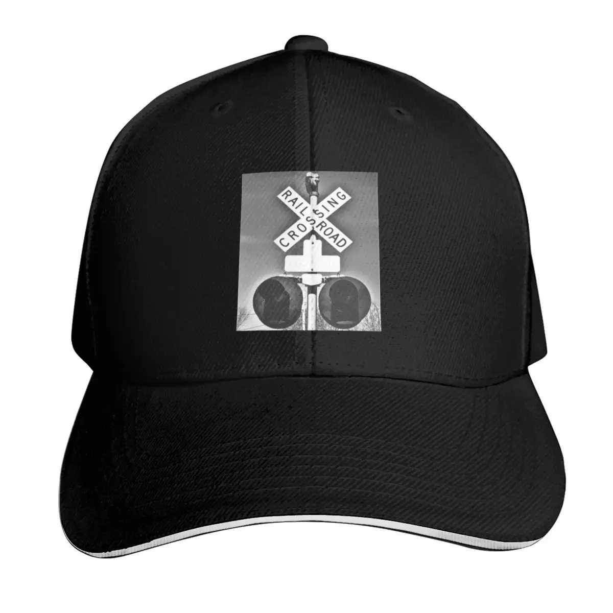 Railroad Crossing With Mechanical Bell in Black & White Baseball Cap Men Women Casual Summer Sport Sun Cap