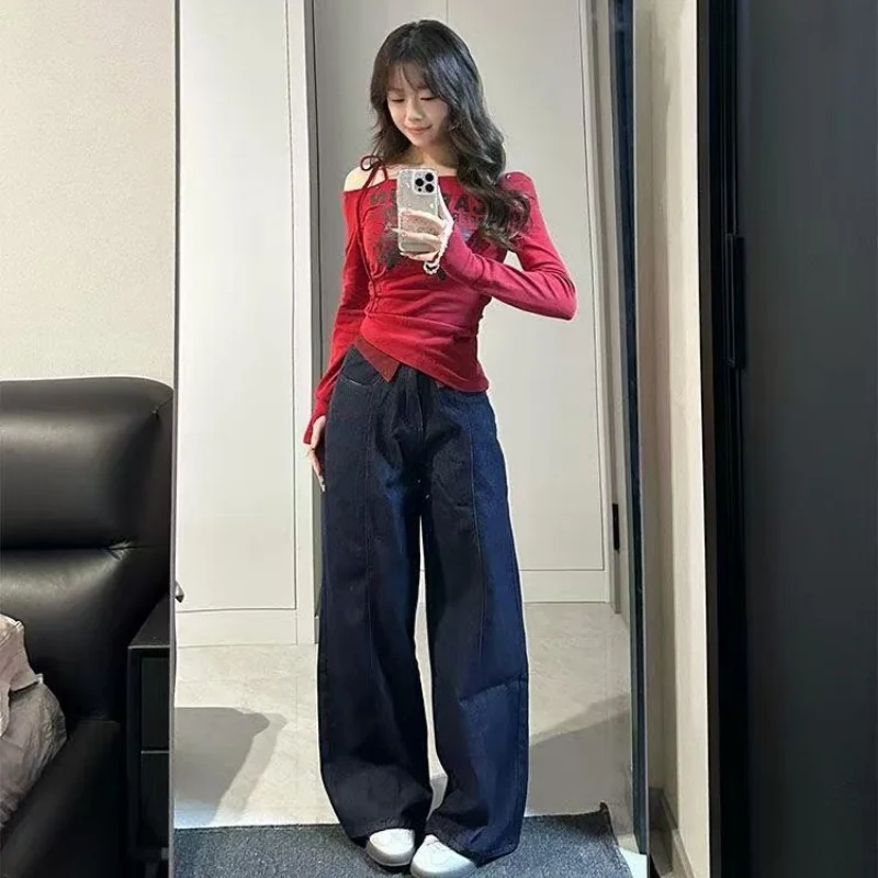 

Футболки с длинными рукавами, хлопок, 100% женская весенняя уличная одежда, поясной ремень с отделкой, умная расслабленная женская мягкая текстура, городская художественная нежная одежда