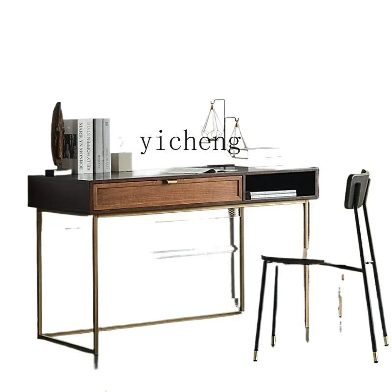 

Light Luxury Desk Solid Wood Desk Simple Home Study Computer Desk Metal