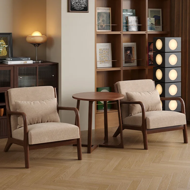 

Single sofa chair Small apartment recliner Solid wood balcony Leisure table and chairs Advanced lazy chair