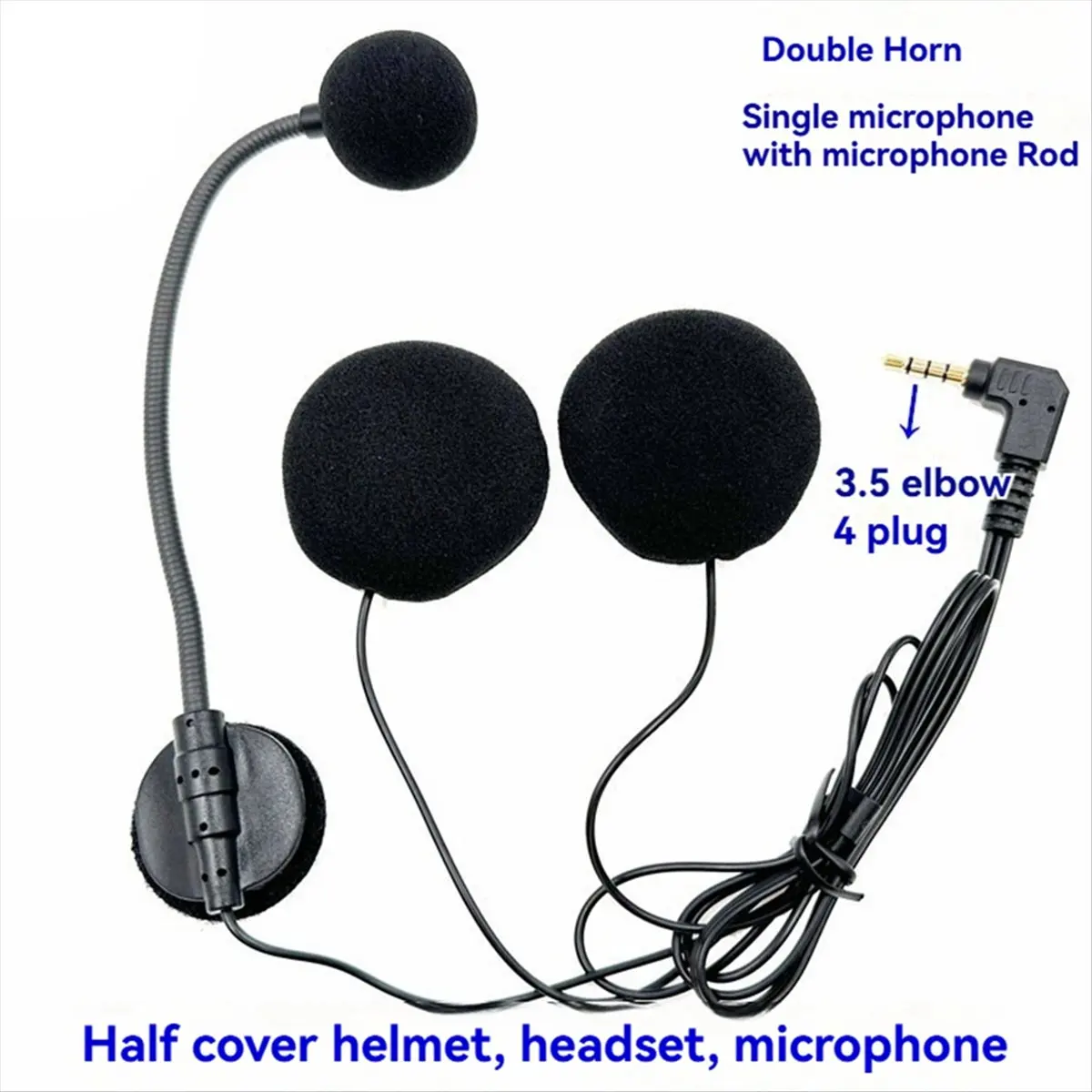 Compatible Motorcycle Helmets Intercom Mic Headset 2 Speakers 32Ω Microphone for Half-Motorcycle Helmet Elbow Plug