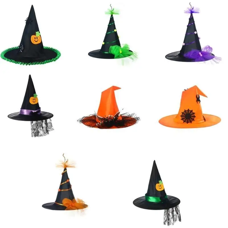 

39BB Kids Pointed Witch Hats Halloween Party Hat Pumpkins Witch Hat Witch Accessories for Carnivals