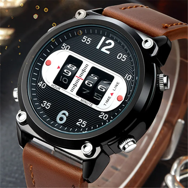 1pc / lot Men Famous Brand Cool Watches Black Students Casual Leather Band Tire Design Vintage Wrist Watch Relogio Masculino