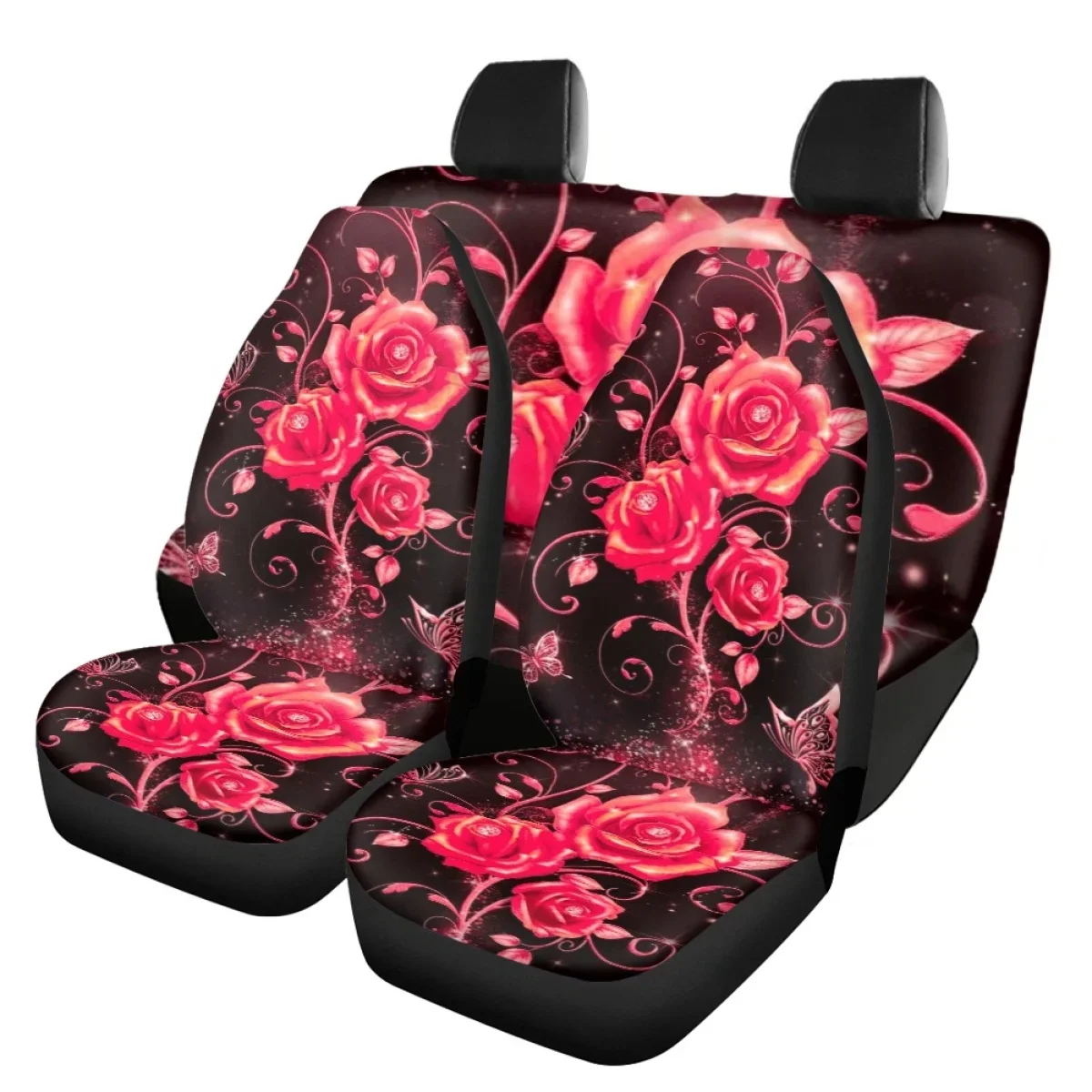 Ombre Pink Rose Butterfly Pattern Front Back Seat Cover Set Auto Interior Spare Parts High Quality Washable Easy Installation