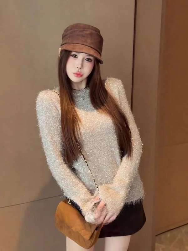 

Мягкий пушистый свитер с круглым вырезом и длинными рукавами для женщин: новая коллекция осень-зима, высококачественный, уникальный, красивый и теплый топ