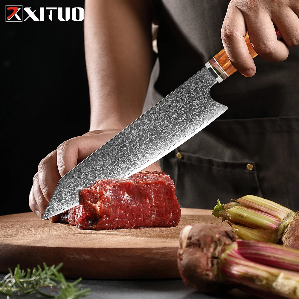 XITUO Kiritsuke Chef Knife 8 inch kitchen Knives Japanese VG10 Steel Damascus Kitchen Meat Sushi Cleaver Knife Octagonal handle