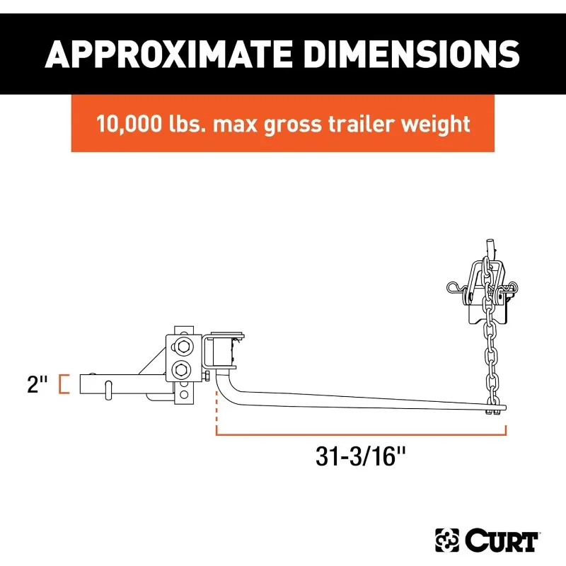 17052 Round Bar Weight Distribution Hitch with Integrated Lubrication, Up to 10K, 2-Inch Shank