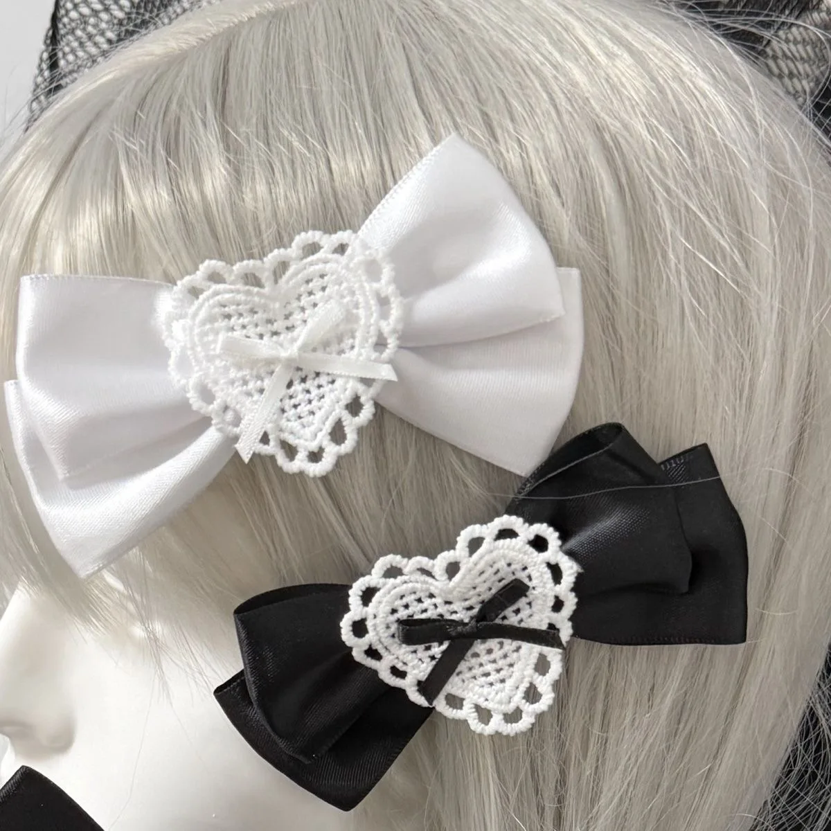 

Black and White Bow Hair Clip Small Fresh Fabric Side Clip Lolita Girl Simple Daily Headwear Set Hairbows for Girls