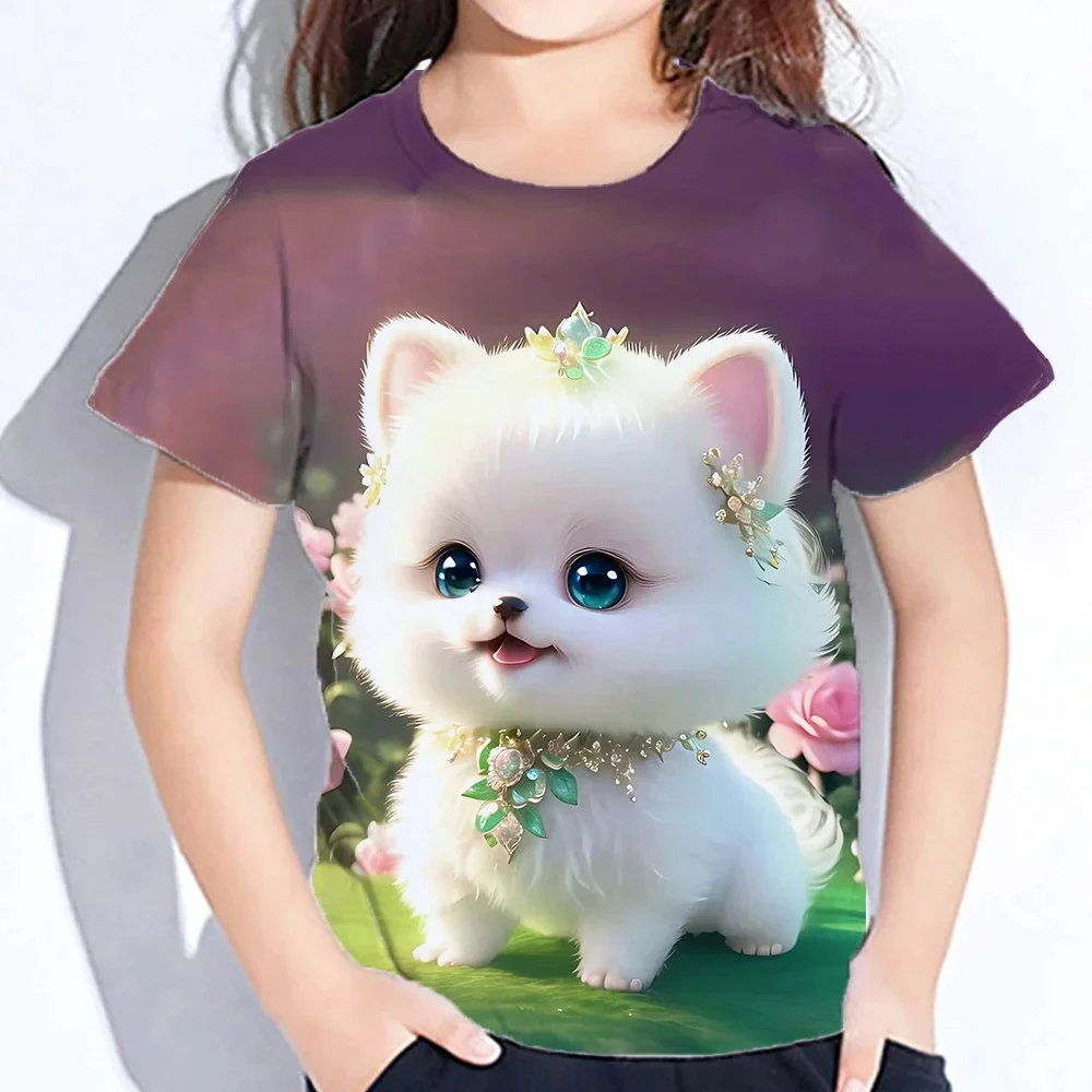 

Cute Cartoon Fashion Girl Clothes Short Sleeve Tees Girls Top Cat 3d Print T Shirts Summer New Casual Baby T-Shirts