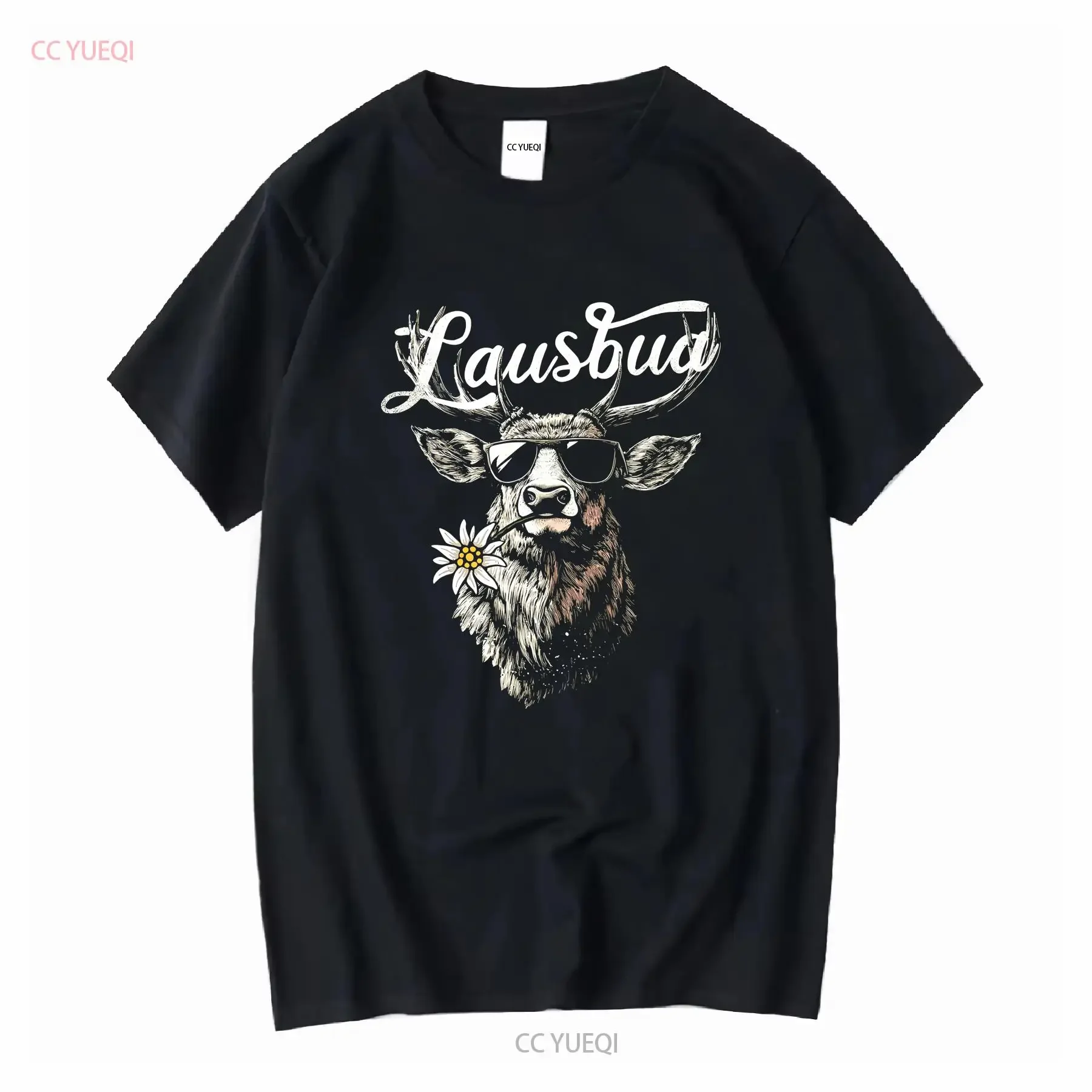Camiseta para hombre disfraz Hisch Alpen Edelweiss letras Lausbua Baviera vintage lavado elegante suave estirado ropa de diseñador