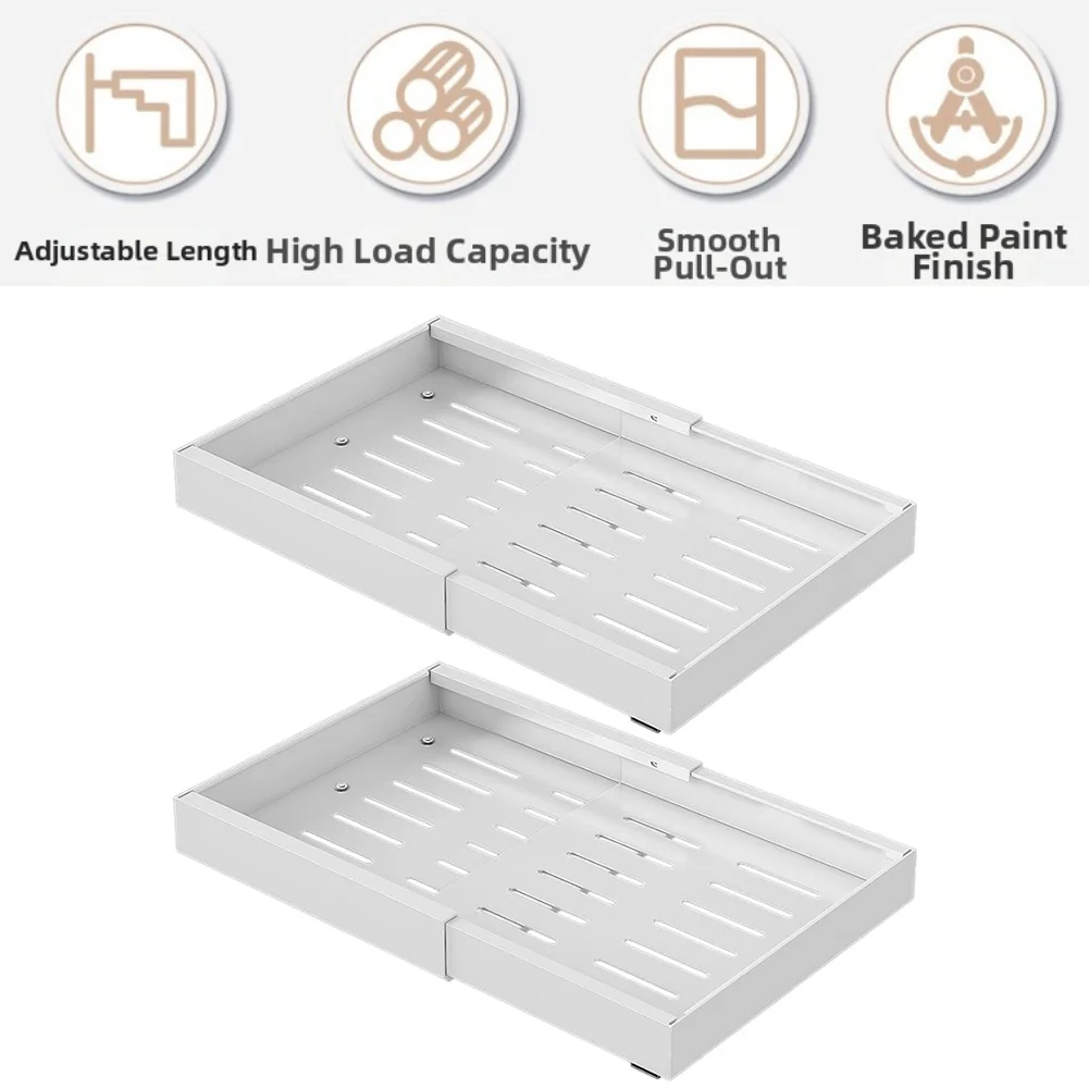 2PCS Extendable Cabinet Drawer Shelves With Robust Carbon Steel Build And Pull-out Basket Storage For Home Organization