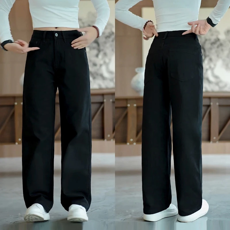 

Черные повседневные мужские джинсы свободного кроя с эластичной талией, прямые, в американском стиле, модные, осенние, с множеством карманов, из хлопка с эффектом потертости