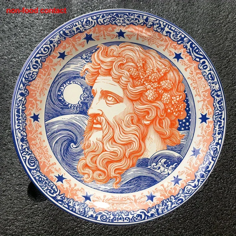 2D Flat, 1pc Vintage Greek/Roman God Head Wall Decor - Ceramic Hanging Plate with Classical Face, Non-Food Contact Art for