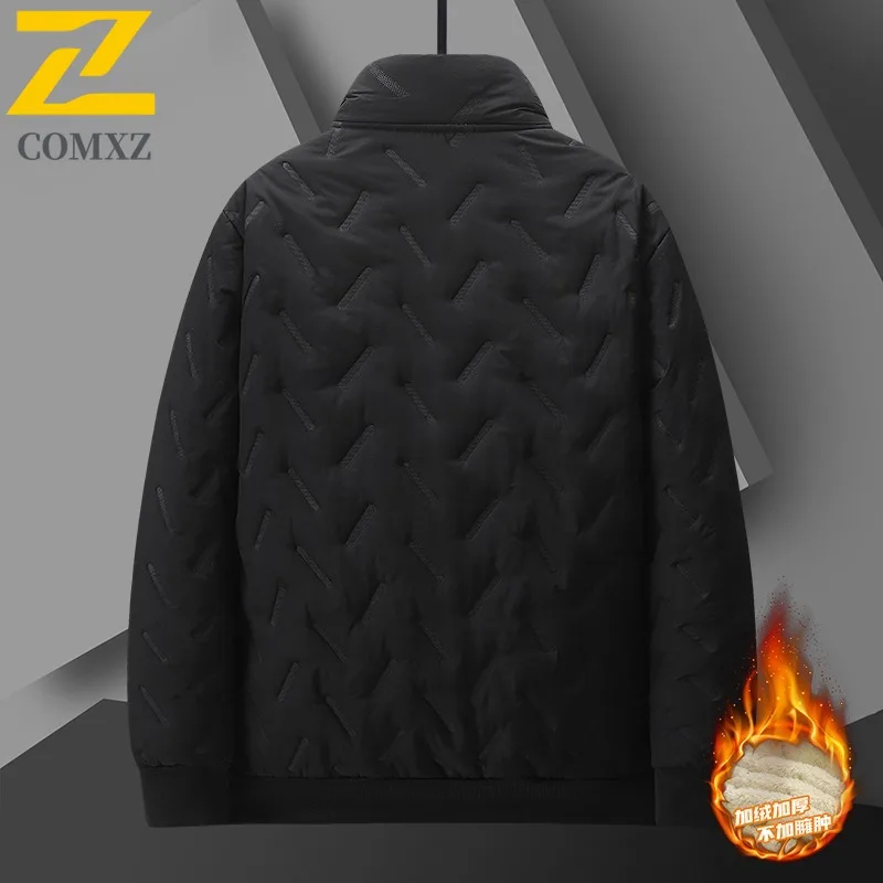 เสื้อโค้ทผ้าฝ้ายลำลอง COMXZ แบบอัลตราโซนิกสำหรับผู้ชาย คอตั้ง บุขนแกะ เสื้อโค้ทผ้าฝ้ายสำหรับวัยกลางคน เสื้อแจ็คเก็ตกันน้ำ กันลม สำหรับเล่นกีฬากลางแจ้ง