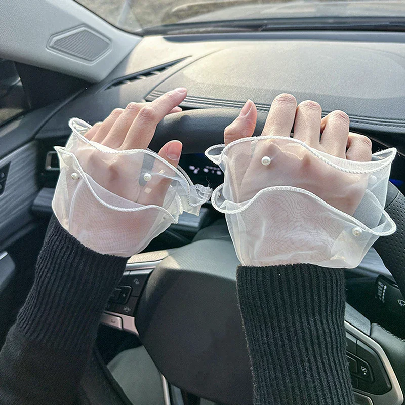 1Pairs Nail For Manicure Salon Art Tulle Photo Glove Fake Pleated Cuff Manicure Photography Props Tips Display Sleeve Fashion