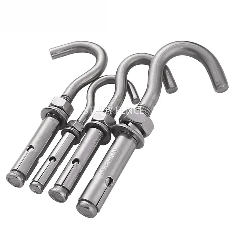 10PCS 304 Stainless Steel Expansion Screw Hook, Clothes Rack Fixing Hook, Metal M6M8 Hook, Household Hardware Accessories