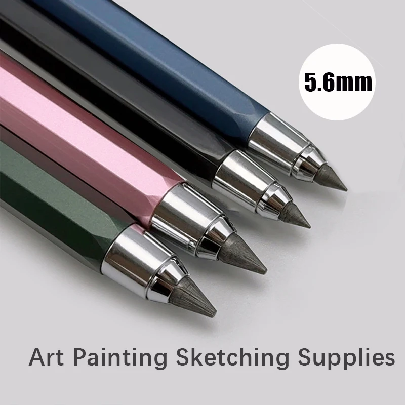5.6mm Metal Mechanical Pencil or 2B Pencil Refill Leads Automatic Art Painting Drawing Writing Tool Sketch Comics Stationery
