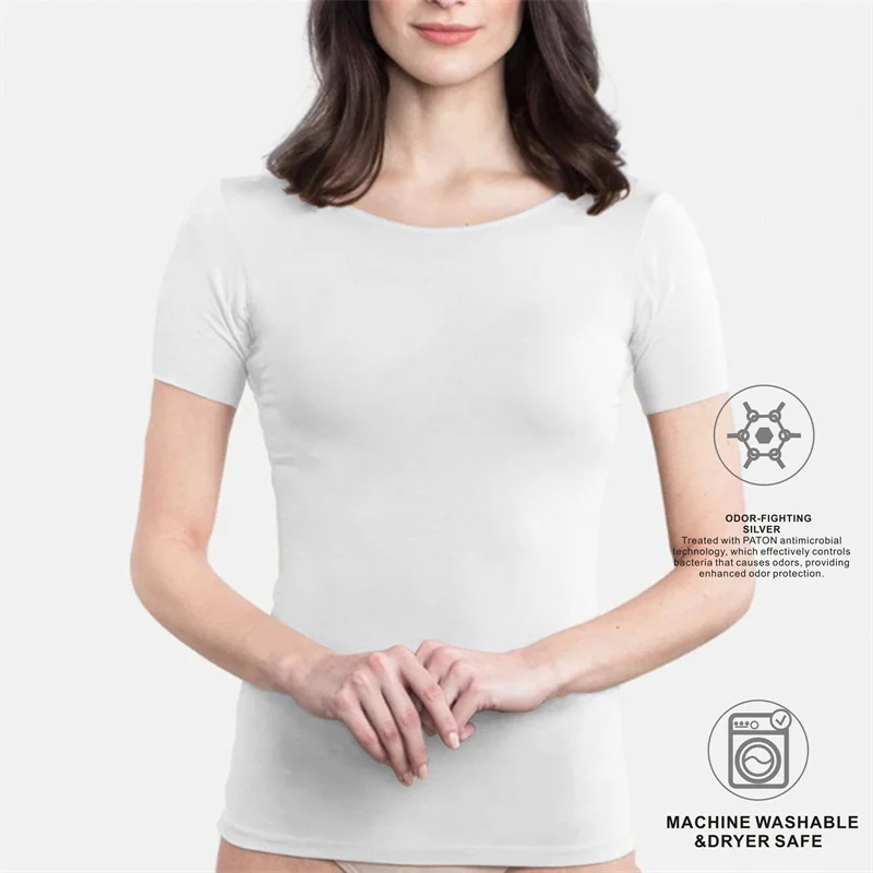 

Spandex Slim Fit Tee Sweatproof Undershirt T-shirt For Women With Underarm Padding Women's Round Neck Tshirt