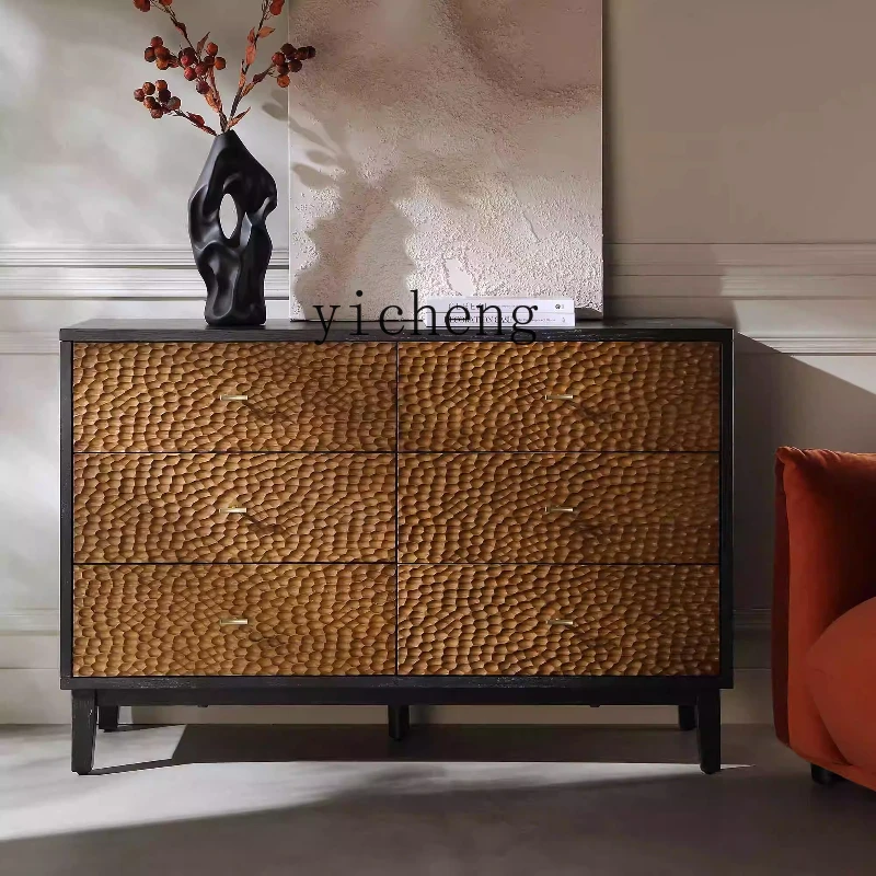 

XL antique solid wood six-chest cabinet French retro living room wall locker