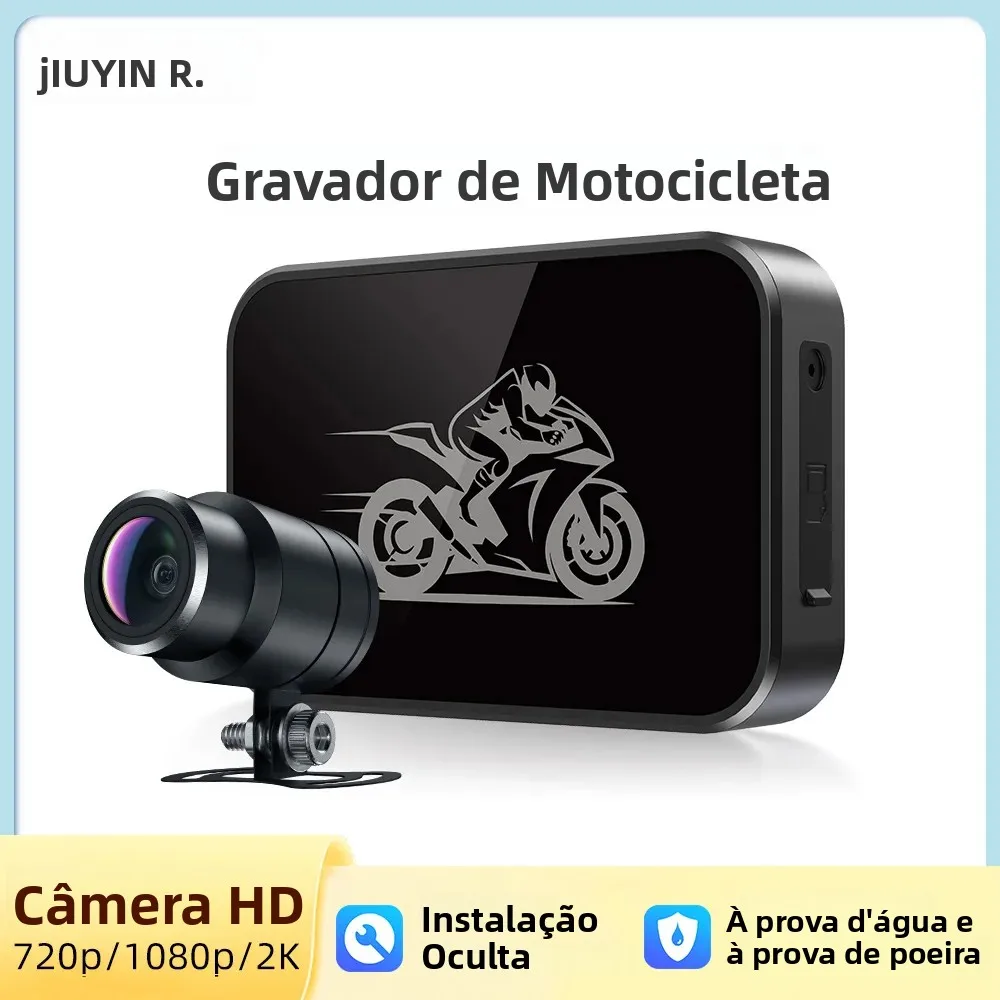 Câmera de Ação para Motocicleta 720P/1080P/2K HD DVR à Prova d'Água IP67, Gravador de Câmera Frontal e Traseira para Motocicleta com Conexão WiFi Inteligente