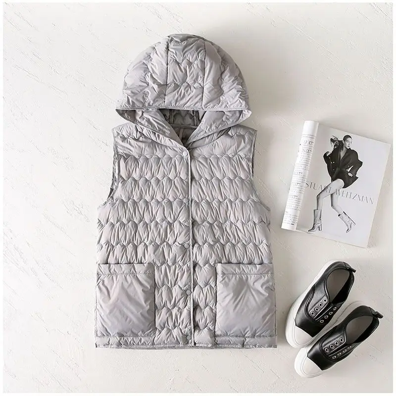 Women Winter Ultra Light Thin Down Vest Short Jackets Hooded Waistcoat Autumn Slim Casual Sleeveless Parkas