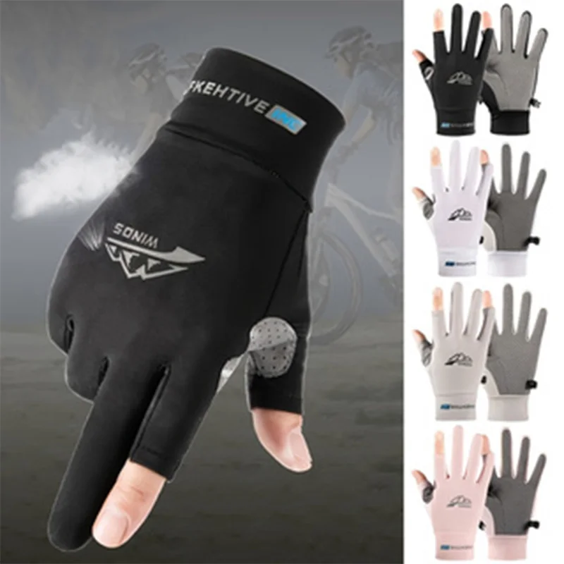 Fahrradhandschuhe, rutschfest, atmungsaktiv, für Herren und Damen, dünne Eisseide, Sonnenschutz, Vollfinger-Handschuhe, Outdoor-Sport, Fahren, Angeln