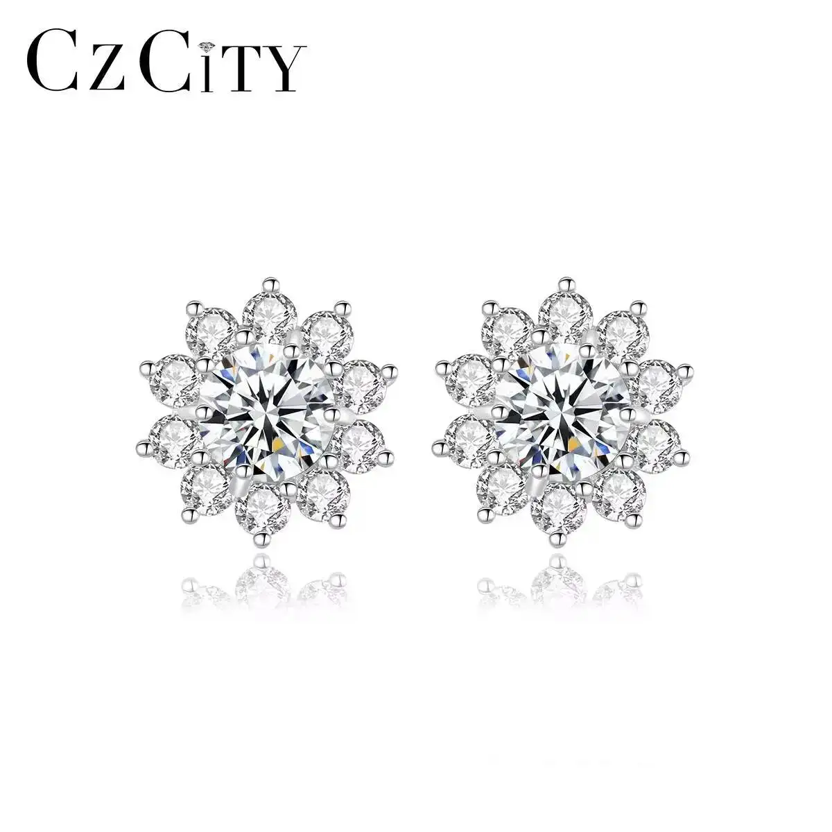 

CZCITY Fashion 2026 New Design 925 Sterling Silver CZ Diamond Bridal Luxury Woman Jewelry Flower Moissanite Earrings