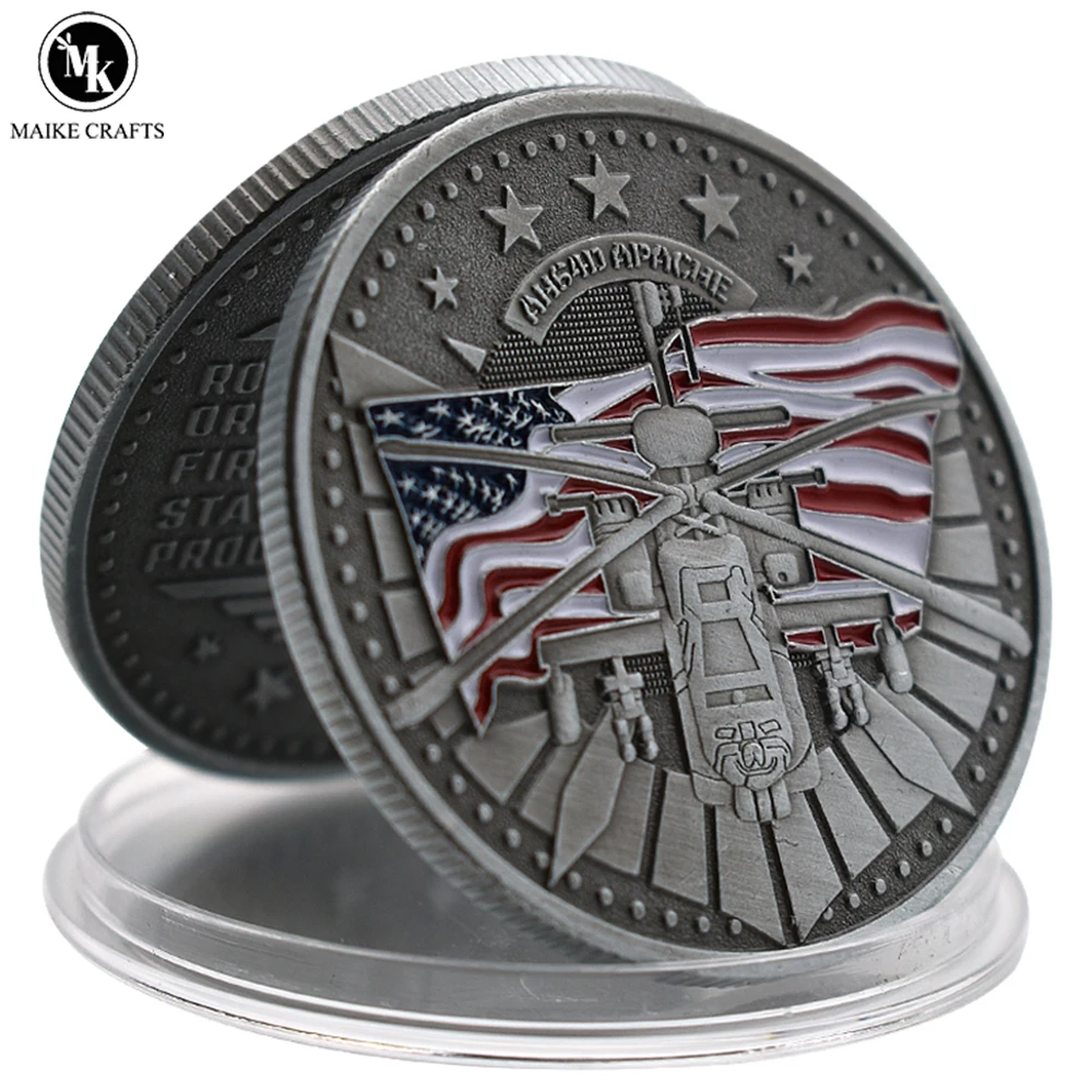 US AH-64 Helicopter Gunships Challenge Coin Apache Metal Craft Fighter Aircraft Military Coin Collection Holiday Gifts