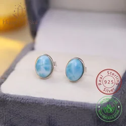 Genuine Dominican Republic larimar stud earrings S 925 Sterling silver studs ear  for women simple fine jewelry gifts