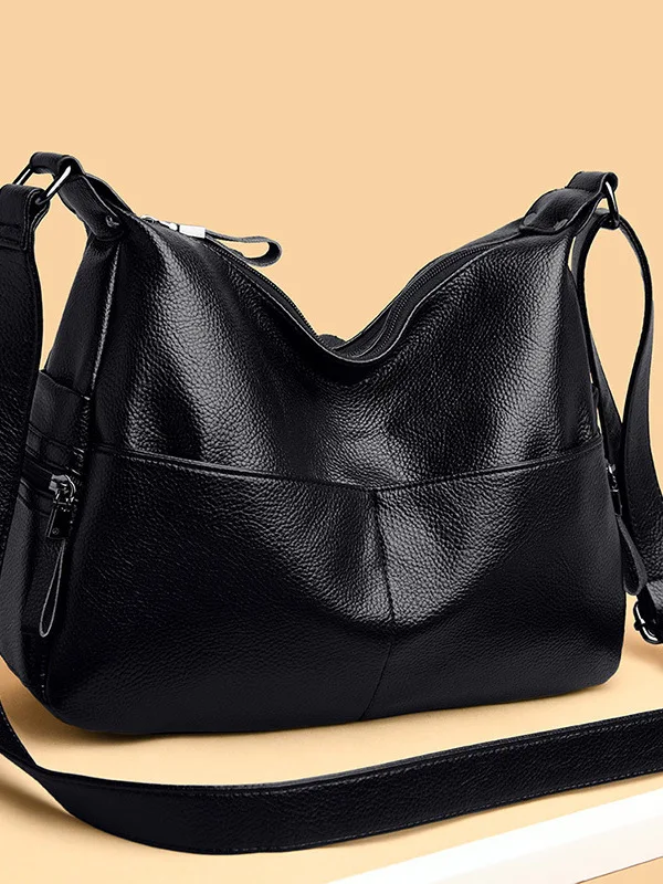 Trendy Soft Leather Women's Bag Casual Crossbody oulder Bag for Middle-Aged And ly Faionable Mom Bag Real Leather