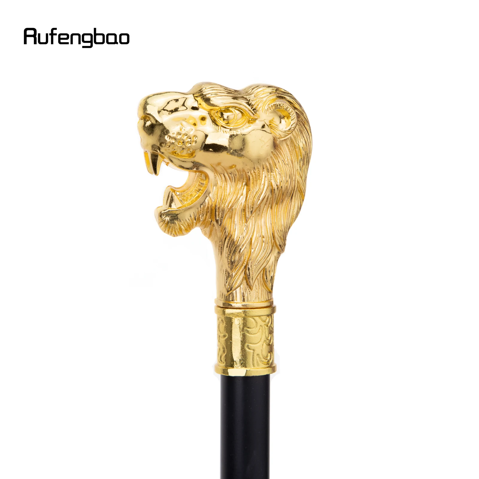 Cabeça de leão dourado com bigode, Bastão decorativo, Crochet de bengala elegante, Cosplay de festa vintage, 93cm