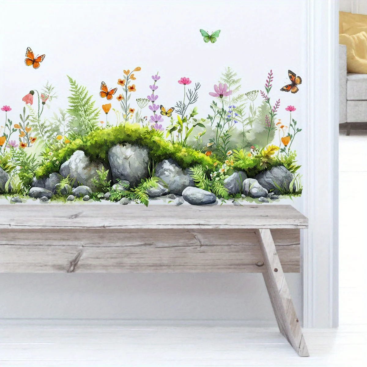 2D-Flachdesign, ein neuer Pflanzen-, Blumen- und Schmetterlings-Wandaufkleber zur Dekoration von Wohn- und Schlafzimmern, selbstklebende Wanddekoration.